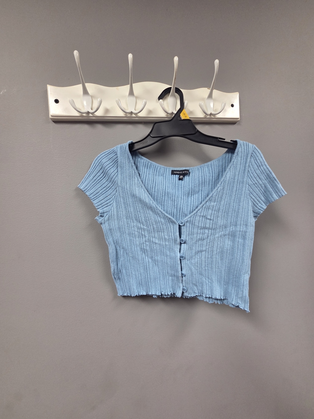 Kendall & Kylie Sky Blue Ribbed Button Crop Top